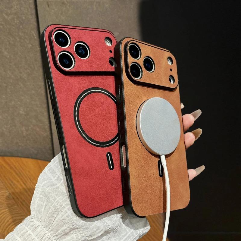 Luxury Wireless Charging Magnetic Cortex Leather Phone Case For iPhone 17 16 14 13 12 15 17 Pro Max Air Shockproof Bumper Cover