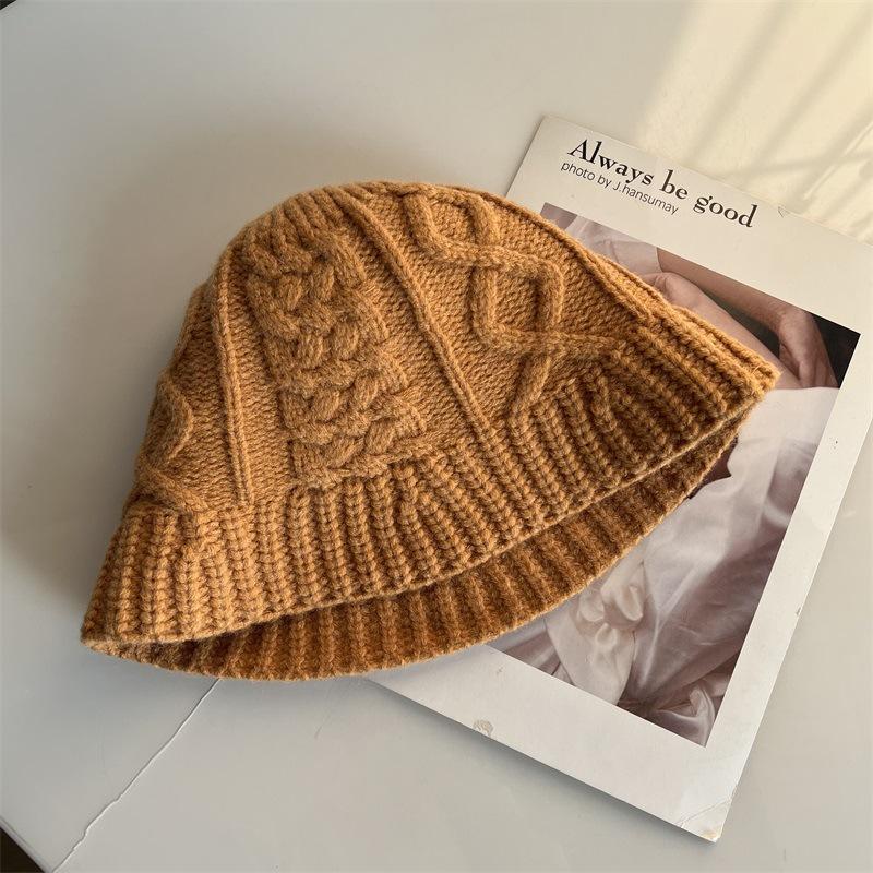 

Противоположная версия кашемировая шерсть вязаный жаккардовый маленький горшок шляпа женская осень и зима теплая пара коса рыбацкая шляпа прилив M（56-58cm） жёлтый