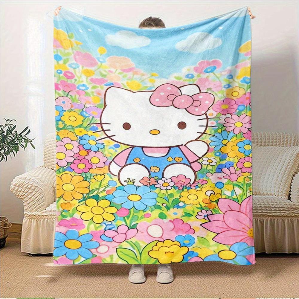 1pc Hello Kitty Garden Print Blanket - Home Decor, Seasonal Universal, Comfortable, Machine Washable, Suitable for All Ages, Great Gift for