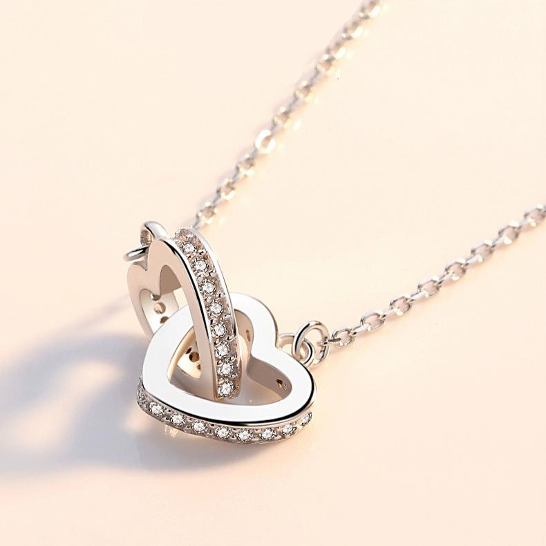 Double Love Necklace Female Simple Heart To Heart Matching Pendant Student Mori Collar Chain Neck Neck Chain