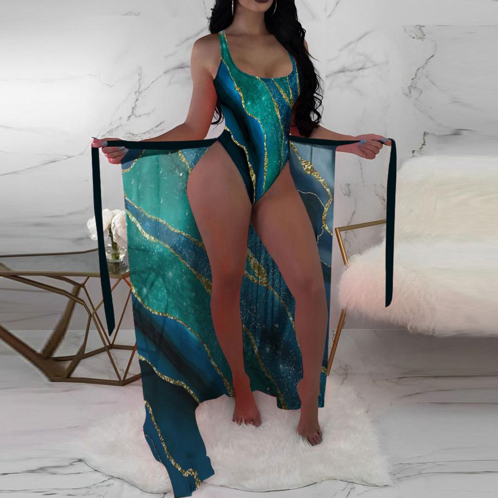 Color Mesh V-neck One-piece Bikini Women's Sexy Tight Conservative Hot Spring Swimsuit