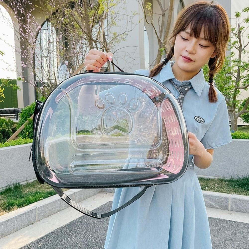 Breathable Pet Shoulder Bag Transparent Foldable Pet Carrier Lightweight Large Capacity Portable Shoulder Strap Bag