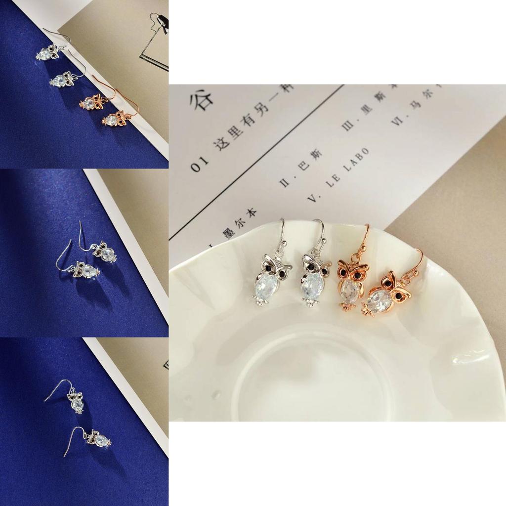 Elegant Rose Gold And Zirconia Owl Stud Earrings For Women Fashionable Animal Style