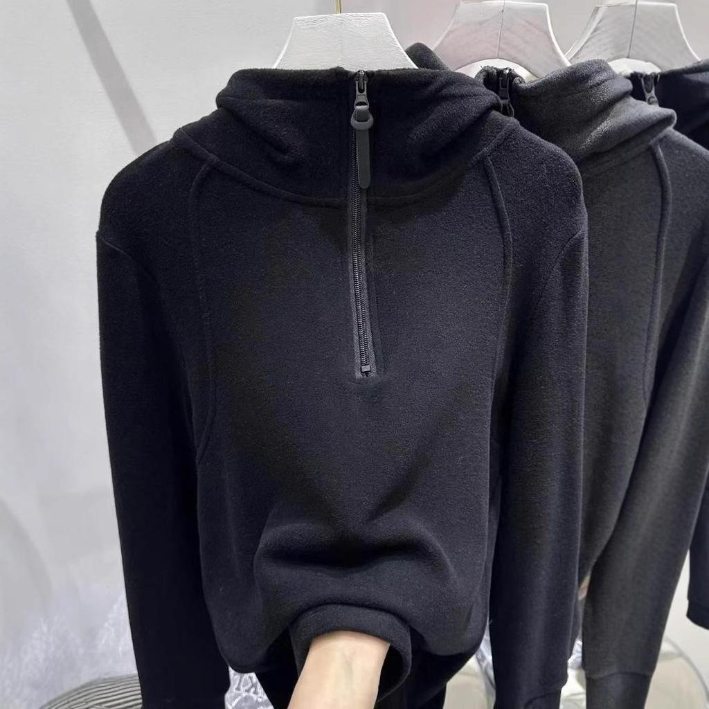 2024 Autumn/Winter Chic Solid Color Hooded Zipper Sweatshirt with Long Sleeves