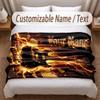 Music Guitar Theme Soft Blanket Personalized Custom Name Text Print Warm Blanket Home Sofa Bedroom Decor