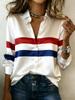 Camicia rétro a righe contrastanti in raso a maniche lunghe, camicia da pendolare temperamentale americana rétro, larga e sottile