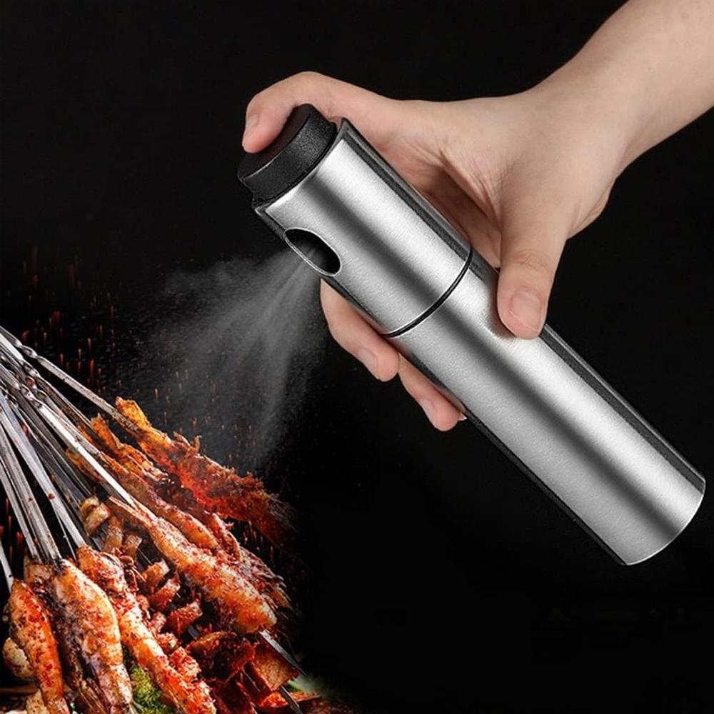 Silver Olive Oil Sprayer Bottle Stainless Steel Pump Oil Dispenser for Cooking Frying Grilling