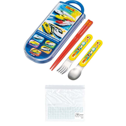 Plarail Trio Set, Chopsticks, Spoon, Fork, Bento Chopstick Case, Slide-out Type, Made In Japan, Dishwasher Safe, Antibacterial, Takara Tomy Set (Trio