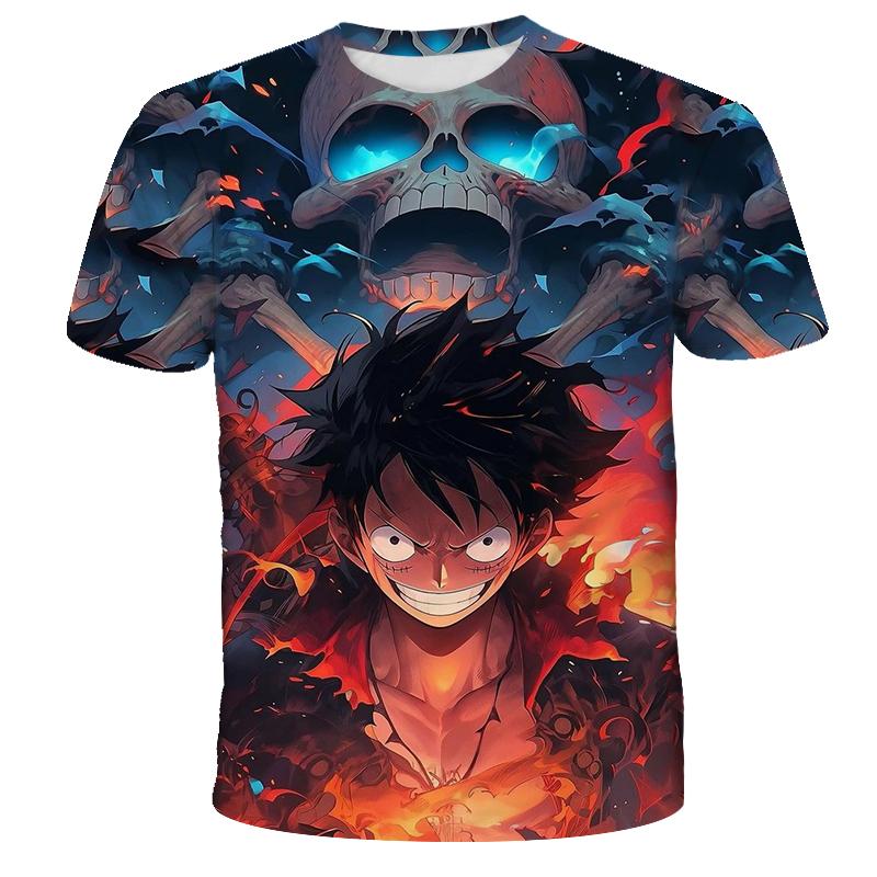 

2025 Anime One Piece Boy T-shirt Cartoon Men Short-sleeved Cosplay Luffy Top-tier Loose and Breathable men s Clothing Black 160