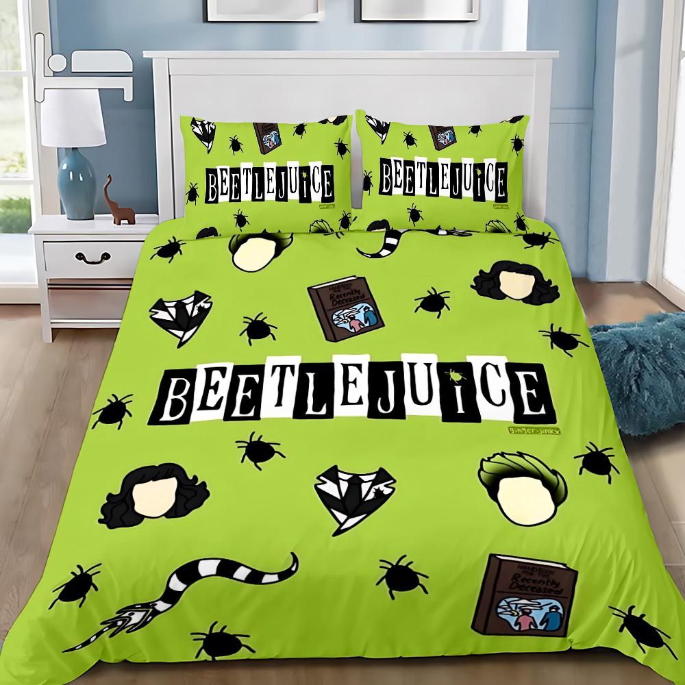 NEUES Bettwäscheset mit Bettbezug und Kissenbezug Horror B-Beetlejuices für Erwachsene Jungen Mädchen Schlafzimmer Dekoration Kinder Einzel Doppel Große Größe