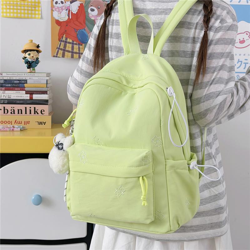 Cute Bear Print School Backpack with Front Pocket Side Drawstrings Casual Daypack for Daily Use