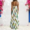 Women Plus Size Spaghetti Strap V Neck Sleeveless Green Blue Printed A Line Long Dress