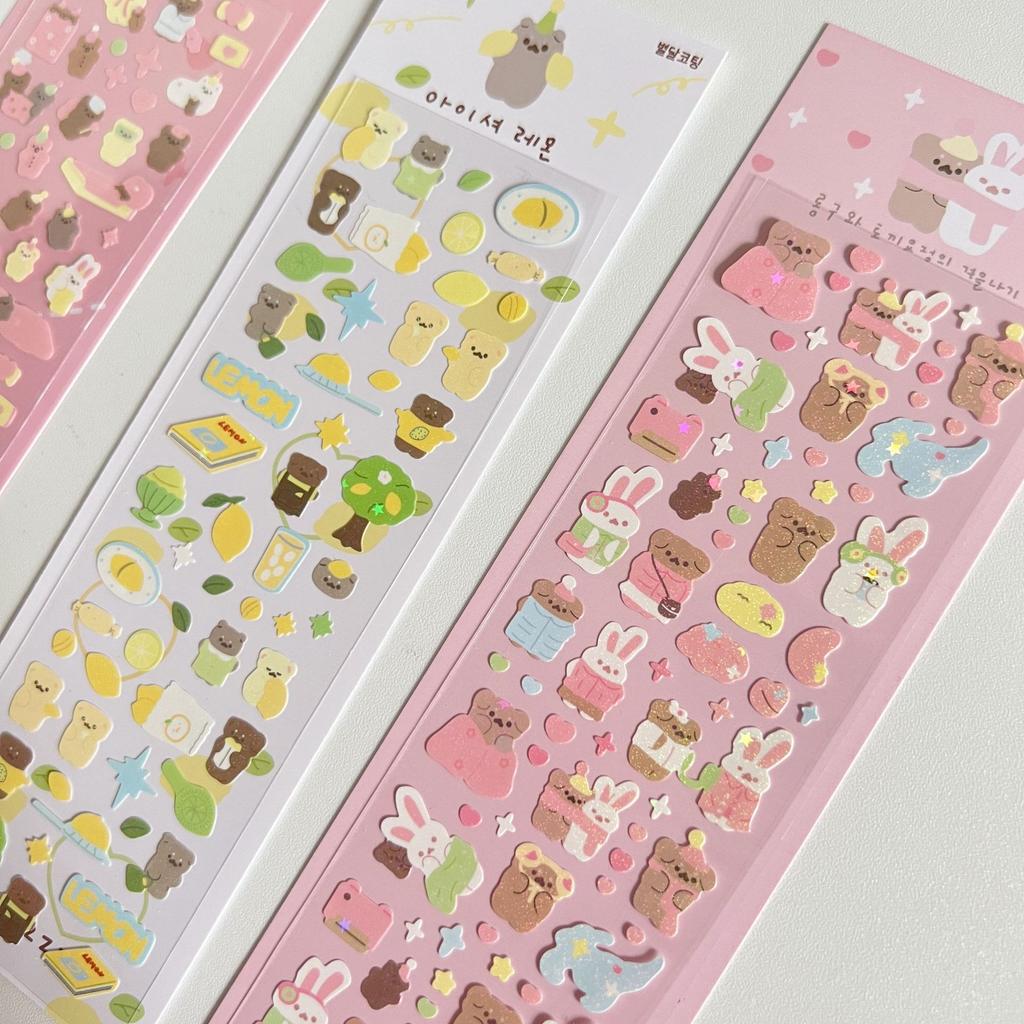 Korea Popular Cute Cartoon Bear Laser Stickers Girl Heart Cute Decoration Diy Material Goo Card Stickers