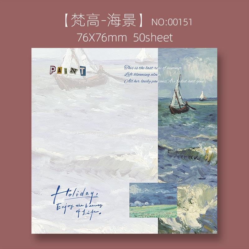 Painting Memo Pad Monet Van Gogh Sticky Note Decal Scrapbooking DIY Notepad Diary Stationery School Supplies