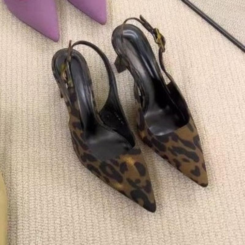 Fashion Temperament Baotou Sandals Summer New Pointed Toe Shallow Mouth One Strap Leopard Print Stiletto Non-slip High Heels
