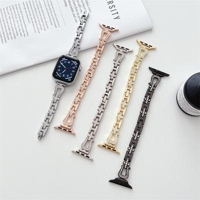 Stainless Steel Diamond Link Bracelet For Apple Watch Band 8 7 6 3 4 5 SE Women Slim Strap for iWatch 40mm 41mm 44mm 45mm 49mm