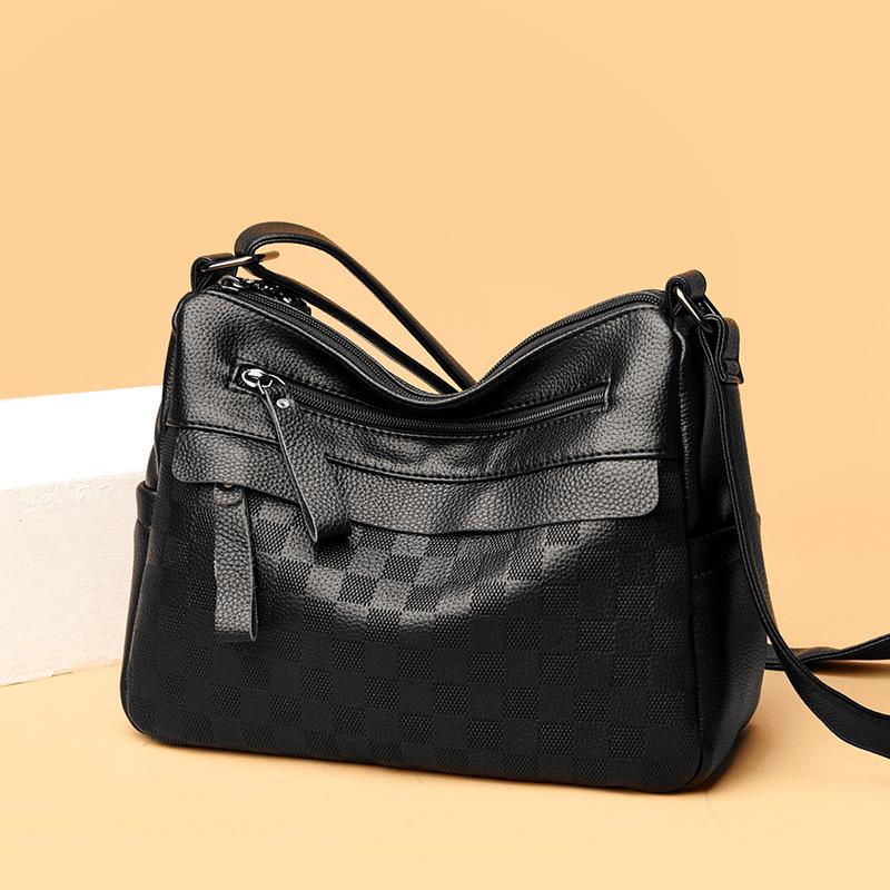 Popular Checkerboard Soft Leather Mother Bag Large Capacity Multi-pocket Women's Shoulder Bag