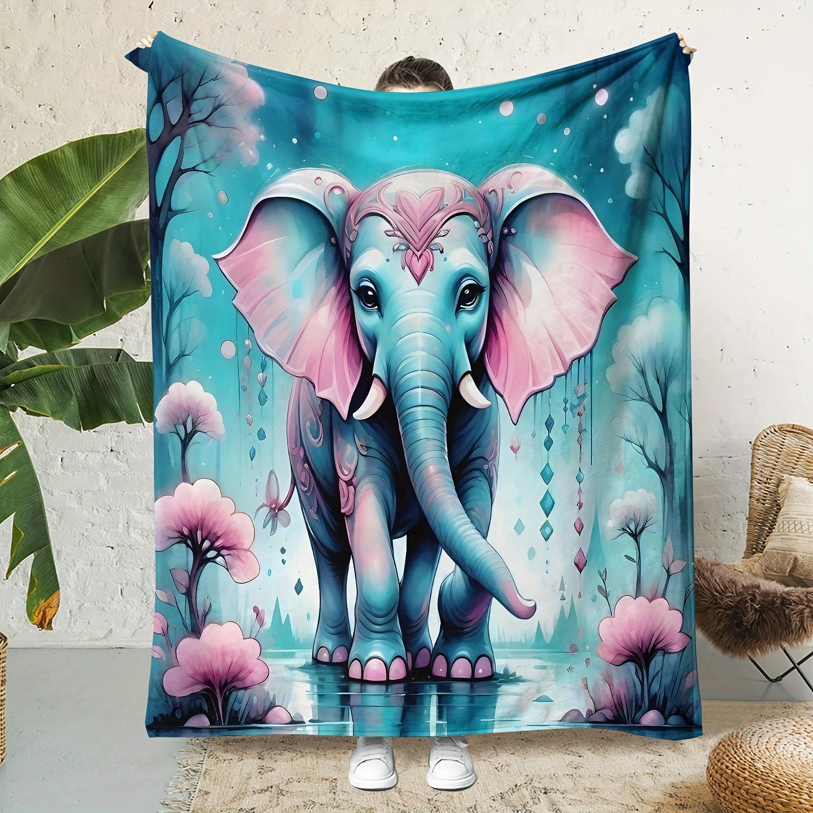 Super Soft Polyester Tropical Elephant Print Flannel Throw Blanket - All-Season Quilted Knit Blanket with Digital HD Animal 75X95CM