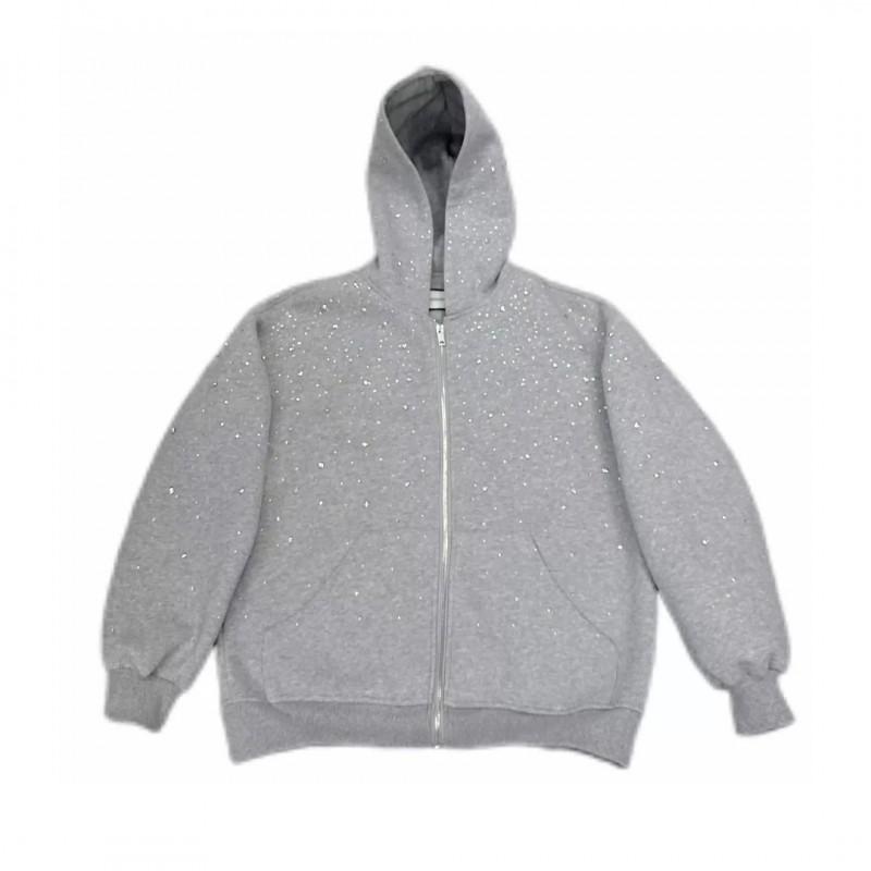 Studded Starry Sky Hooded Zip-Up Sweatshirt Unisex Streetwear Oversized Long Sleeve Pullover