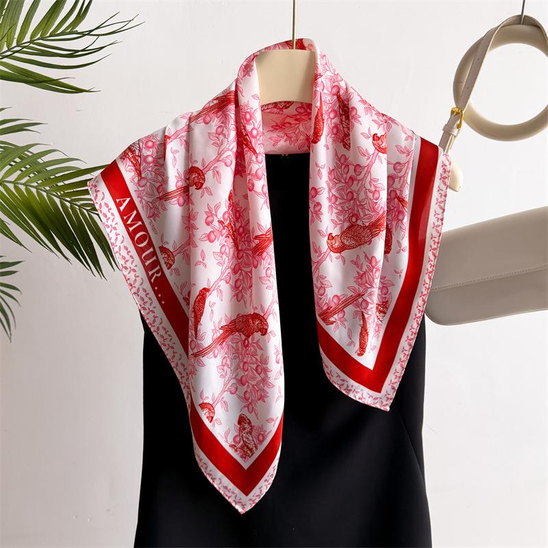 Sweet Spring Summer Flower Print Square Silk Scarf Casual Elegant Thin Breathable Scarf For Women Windproof Head Wrap Gifts