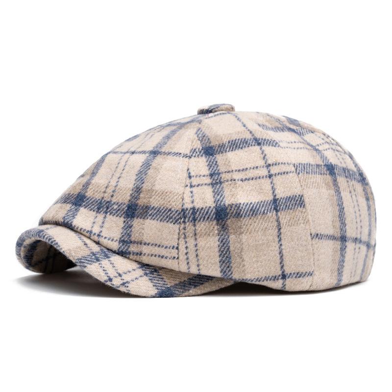

Клетчатый берет осень-зима мужская теплая восьмиугольная кепка британский газетчик кепка маляр кепка женская нападающая кепка Style1 бежевый