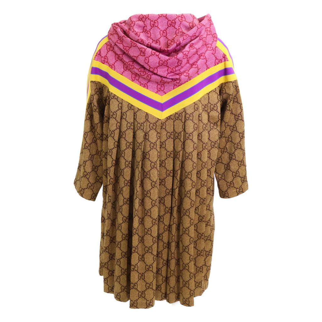 Gucci [Excellent Condition/Domestically Manufactured] 550596 GG Pattern Back Pleated Technical Jersey Zip-Up Hoodie Dress S BrownUsed