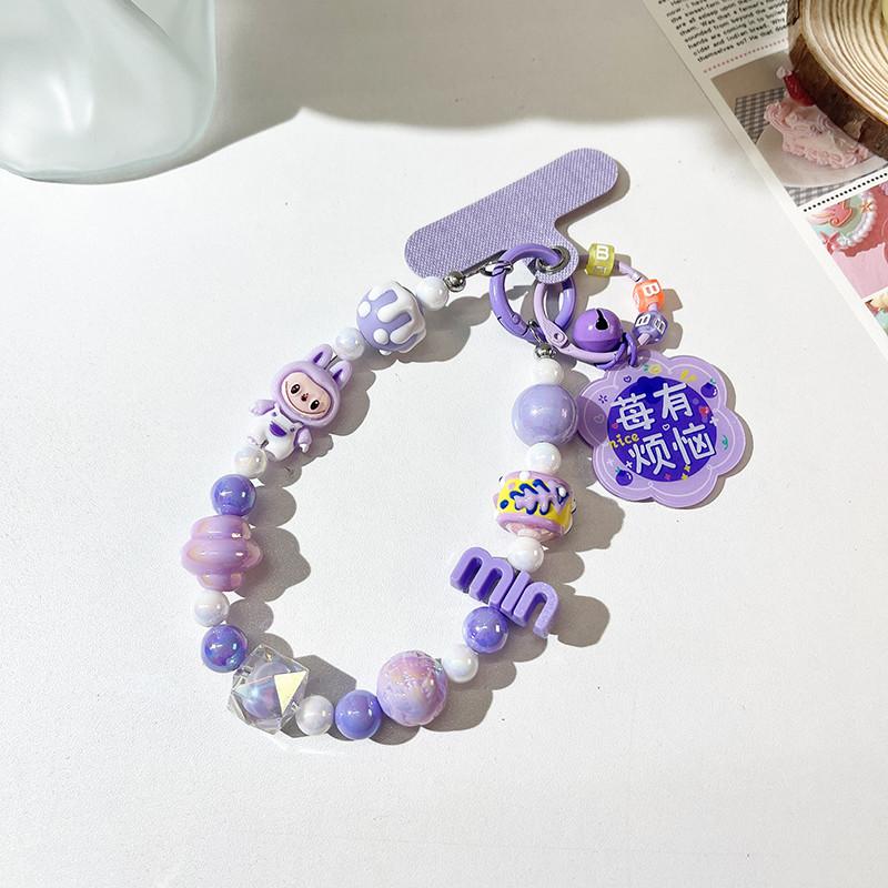 

Фиолетовый мультяшный браслет-тряпичная кукла с малиновым цветом и состаренным текстом, короткий брелок-подвеска из бусин для сумки, универсальный bracelet