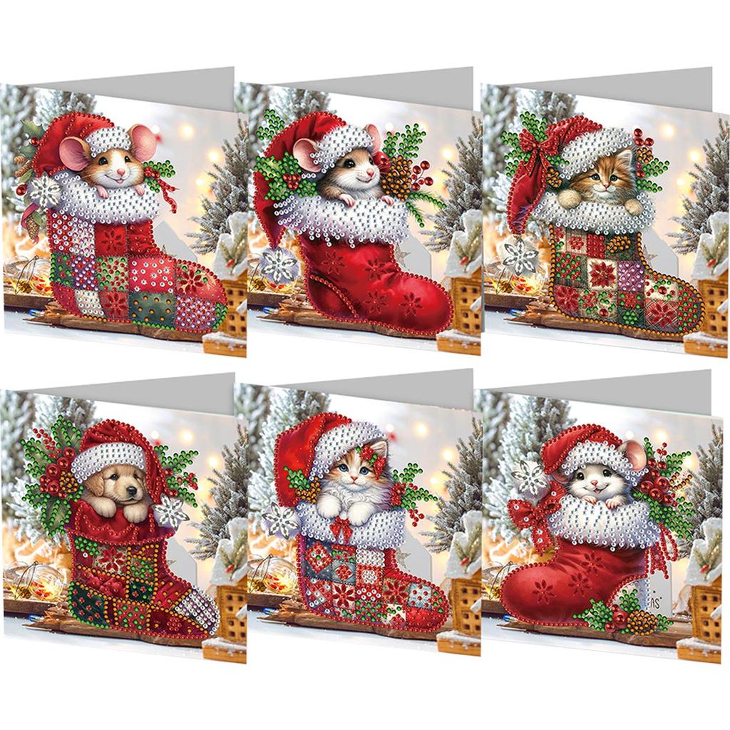 6Pcs Snowman Diamond Handmade Card Rhinestone Painting Card Kit Diamond Painting Greeting Card for Adults Holiday Friends Family