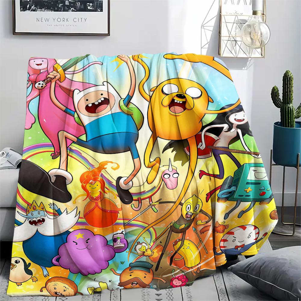 1PC Adventure Time Print Flannel Blanket, High Quality All Seasons, Home Decor, Warmth and Comfort, Perfect for Christmas Gifts