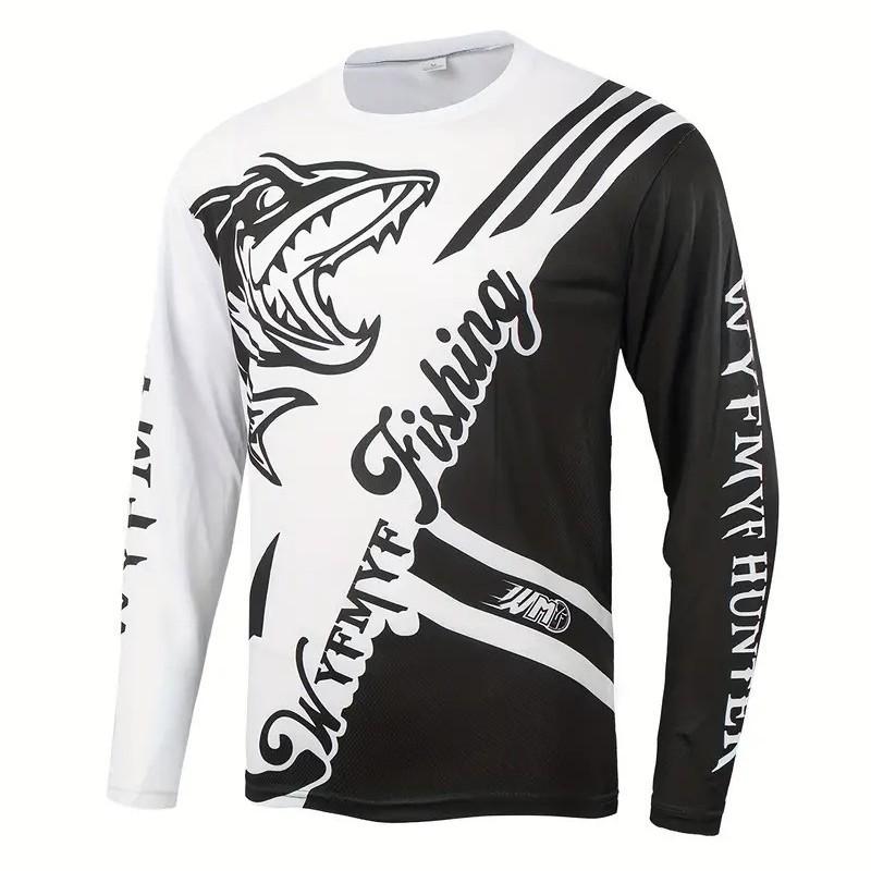 Mens Quick-Dry Long Sleeve Crew Neck Fishing Shirt Breathable Lightweight Outdoor Performance Tee Angling Cycling Hiking
