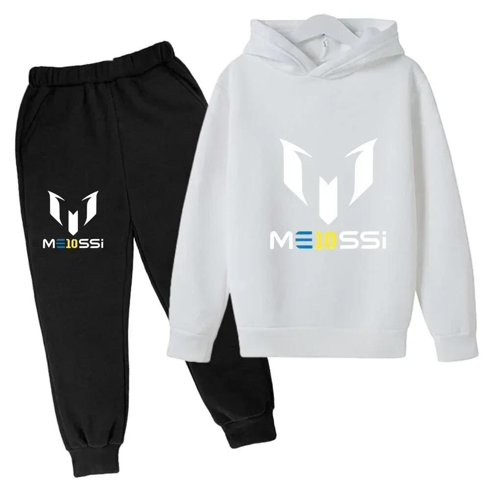 Jesienna Gwiazda Piłki Nożnej Messi 3-12 lat Dziecięce Bluzy z Kapturem Zestawy Spodnie Garnitur 2 Szt. Zestawy Ubrania dla Dzieci Chłopiec Dziewczynka Codzienna Moda Dresy