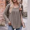 Women's Casual Solid Color Bubble Sleeve Square Neck Pleated Long Sleeved Top Top