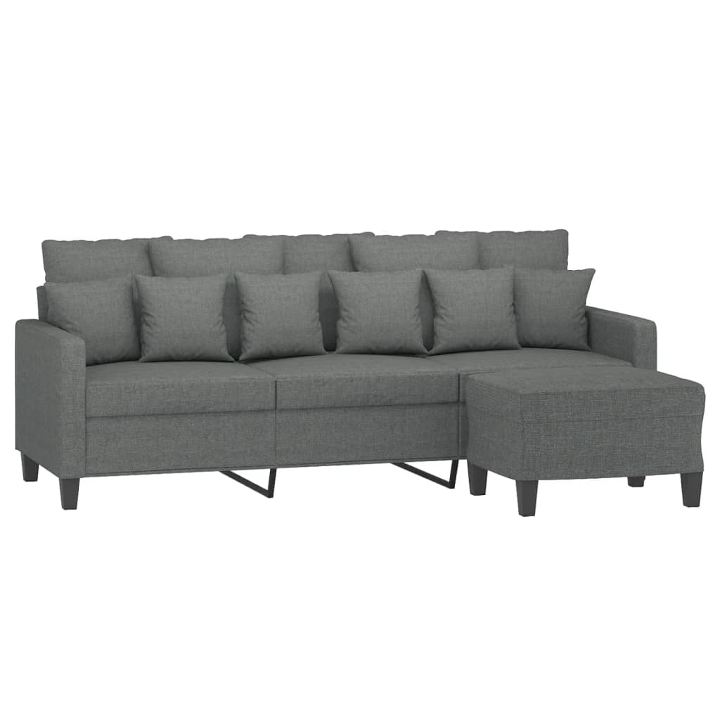 3 Seater Sofa with Ottoman Dark Grey 180 cm Fabric