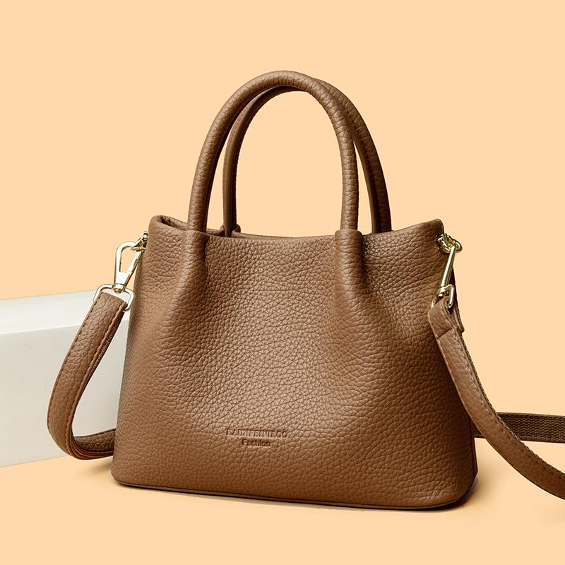 Ladies' Soft Leather Tote Bag, Luxury Designer Handbag, Solid Color Ladies' Shoulder Bag, and Minimalist Crossbody Bag