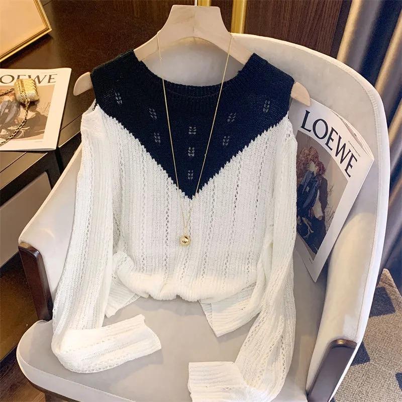 

Spring and Autumn Hollow Knitted Sweater Women s New Design Fashion Sweater Unique and Exquisite High-end Temperament Top S белый