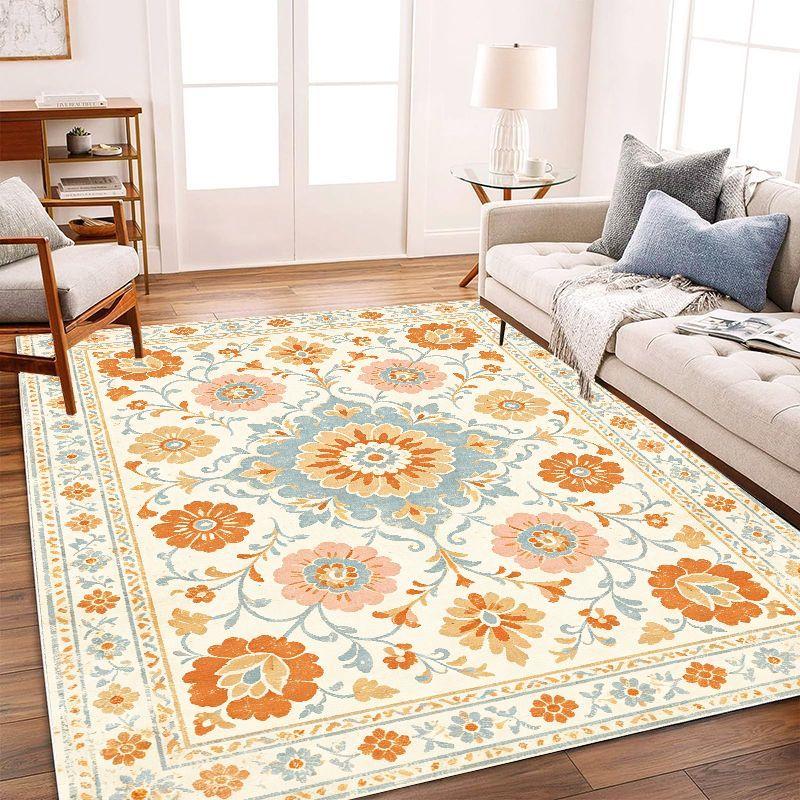 Retro Oriental Rose Flower Carpet Soft, Non slip, Washable Carpet Living Room Bedroom Study Classic Countryside Home Decor