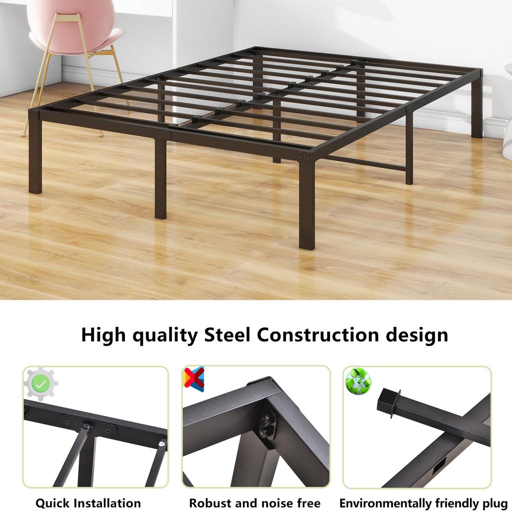 Bed Frame 120x200 Cm Metal, Sturdy Platform Bed with Headboard, Noiseless, Easy Assembly, No Box Spring Needed, Ideal for Couples & Guest Rooms