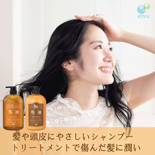 azuma shoji horse oil shampoo & horse oil treatment tabibijin 2-piece bottle set [comes with 2 imabari towel handkerchiefs]  checked pattern