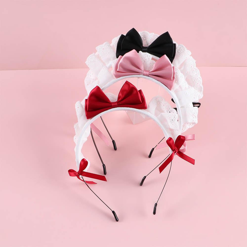 Maid Make Up Girls Lace Wash Face Women Accessories Korea Style Headband Lolita Hair Band Bow
