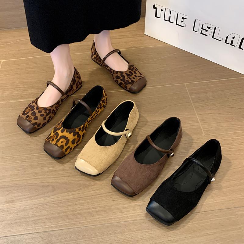 New Style Popular Luxury Leopard Slip On Women Mary Jane Shoes Square Toe Shoes Spring Casual Dress Ballet Flats Shoes