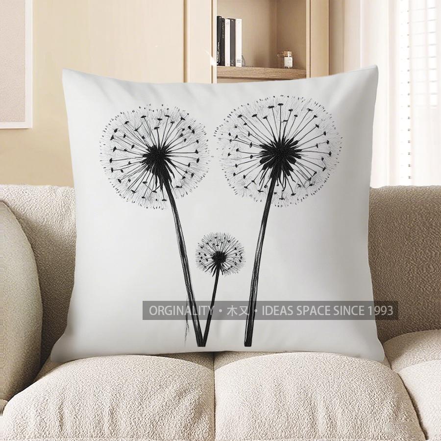 Home Decor Black Dandelion Pattern Decorative Pillow Cover Pattern Cushion Cover Suitable For Sofa Bedroom Car Pillow Cover