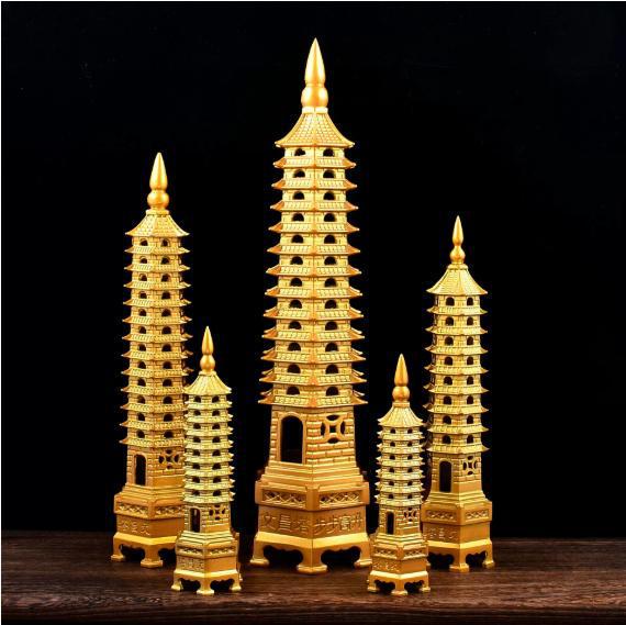 Nine-Story Wenchang Tower Copper Ornament - Chinese Brass Study & Office Décor