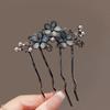 Chinesischer Antikstil Exquisiter Perlen-Strass-Blumen-U-förmiger Haarkamm Damen Elegant Temperament Täglich Metall-Haarnadel