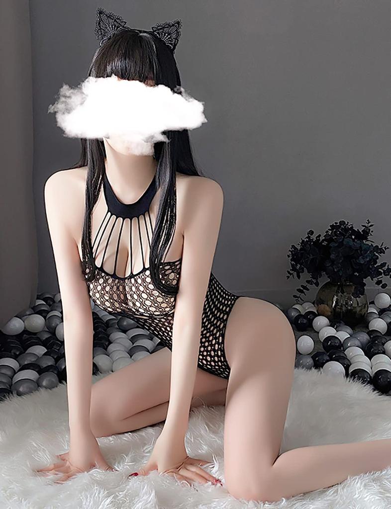 Perforated Teddy Body Fishnet Lingerie Beautiful Exposing With Cat Ears [HiSexy] Underwear, Women's, Stocking, Tights, Set, Extreme, Erotic,