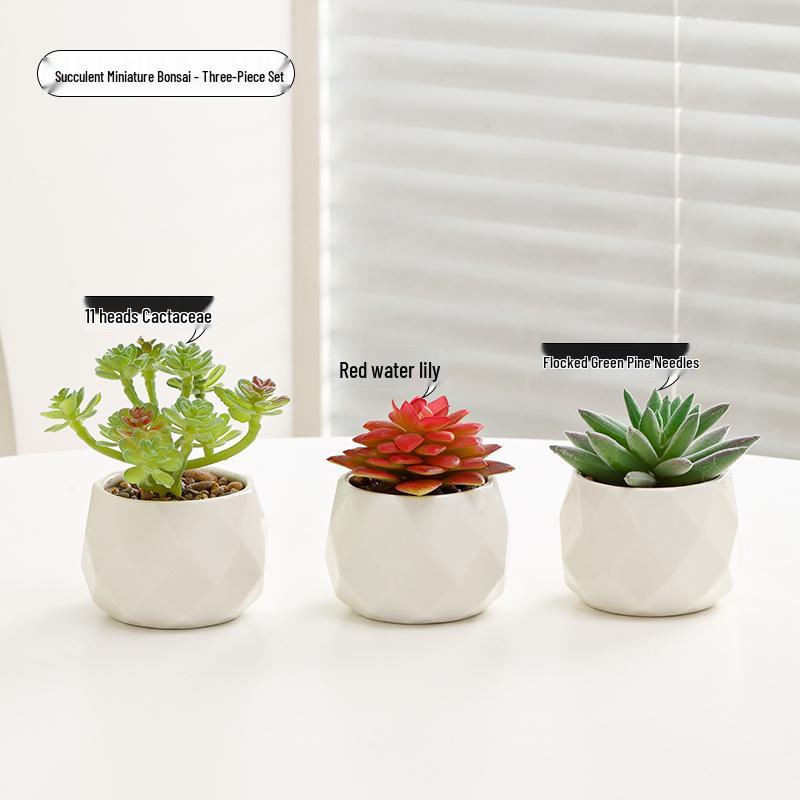 Small Indoor Potted Succulent - Artificial Green Plant Ornament for Home, Office, or Desktop Decor