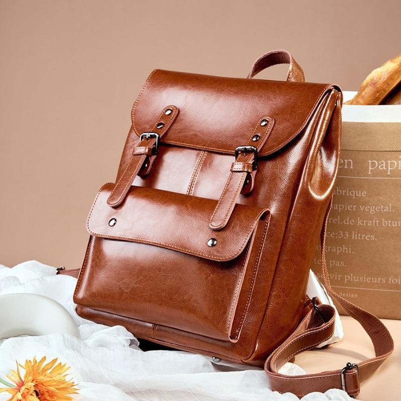Leather Backpack Women's Wear-resistant Cowhide Computer Backpack College Style Inch Large Capacity British Retro Neutral Full Leather