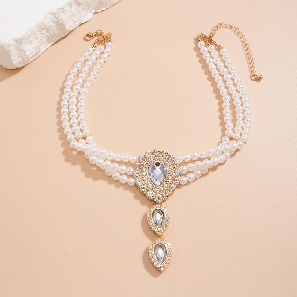 Imitation Pearl Beads Crystal Choker Necklace for Women Collar Wedding Jewelry Accessories