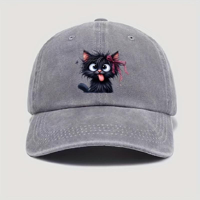 

Adorable Cat Print Baseball Cap Adjustable Vintage Style Lightweight Breathable Appropriate for Any Season One Size