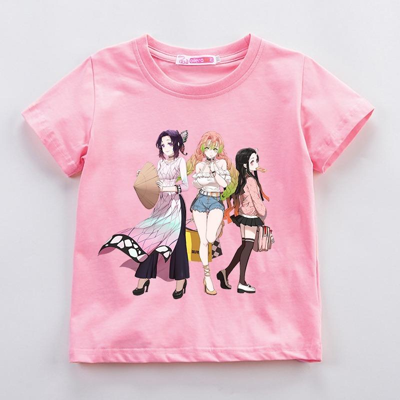 Kamado Nezuko Kochou Shinobu T Shirt for Girl Anime Demon Slayer Children Clothes Kids Short Sleeve Tees Summer Toddler  Tops