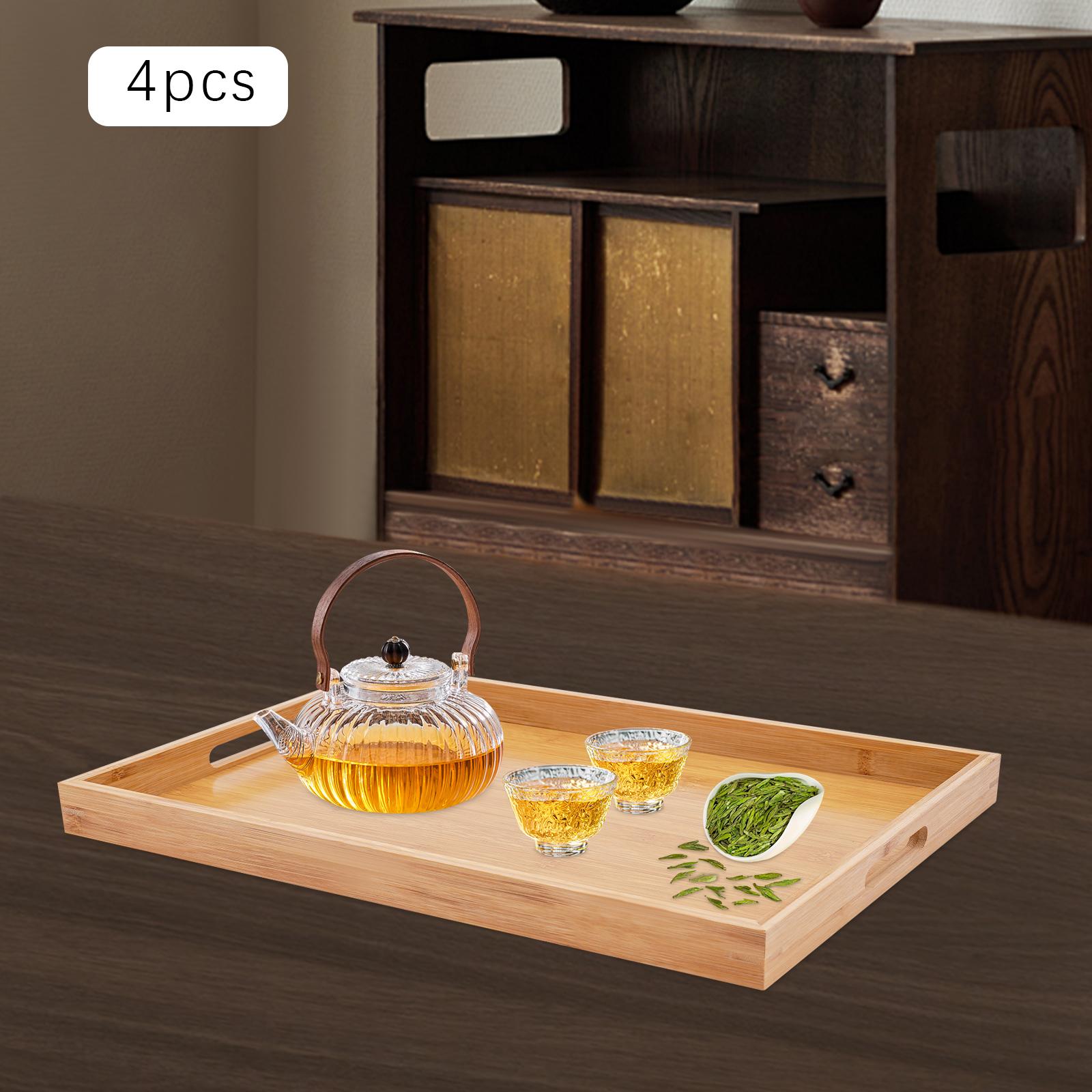 

4-Pack Bamboo Serving Trays, Rectangular Wooden Breakfast Bed Trays, Coffee Tea Snack Serving Tray Set - 3-5kg Load Capacity